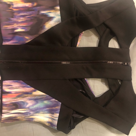 Worn once Bebe crop top black with multi color. - Picture 2 of 2